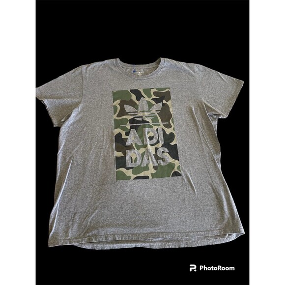 Adidas 2XL Mens Trefoil Logo Camouflage Graphic Gray Tee Shirt Short Sleeve - Picture 1 of 4